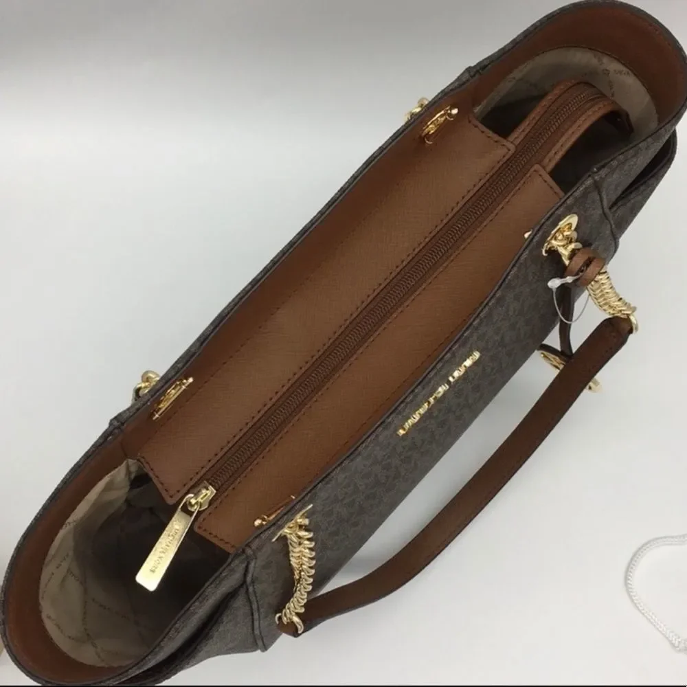 𝅺Michael Kors LG Chain Shoulder Tote Brown NWT